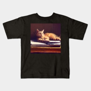 Kitten sleeping on paperwork Kids T-Shirt